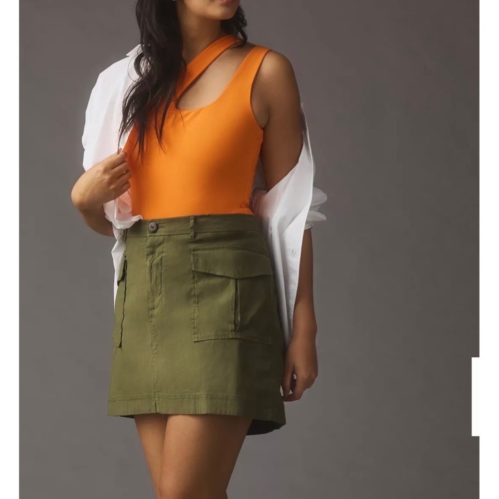 Maeve Anthropologie Olive Green Cargo Mini Skirt Linen Blend Utility Size Medium